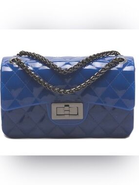 Blue Quilted Chain Shoulder Jelly Bag - Small